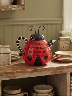 Burton & Burton Red and Black Ladybug Teapot with Mothers are a gift from above
